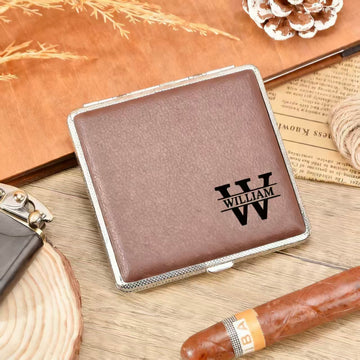 Personalized Cigarette Case & Wallet 2-in-1 with Name, Leather Smoke Box  with Tobacco Tongs, Birthday/Father's Day/Wedding Gift for Him/Dad/Best Men