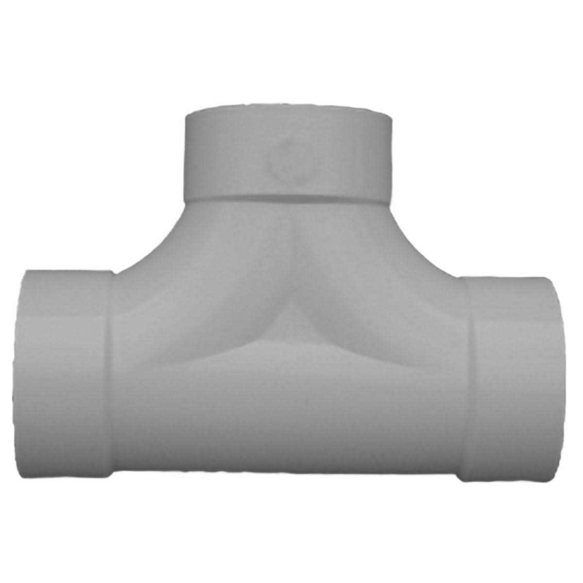 White PVC 4-inch two-way tee cleanout pipe fitting for plumbing and home improvement projects
