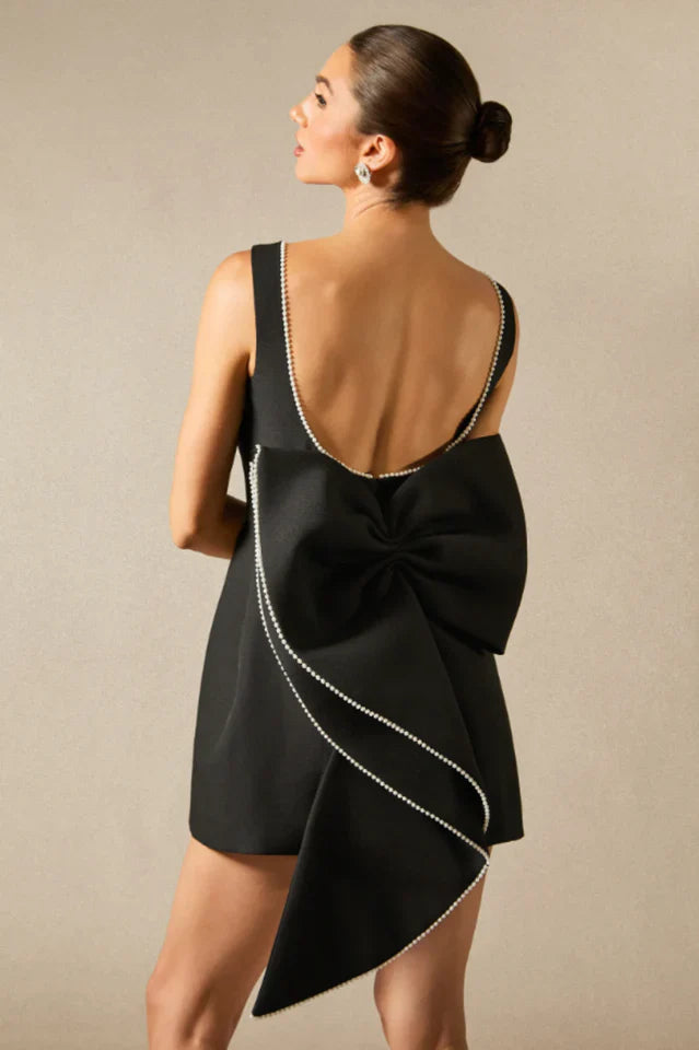 Cecila Bowknot Pearl Backless Mini Dress