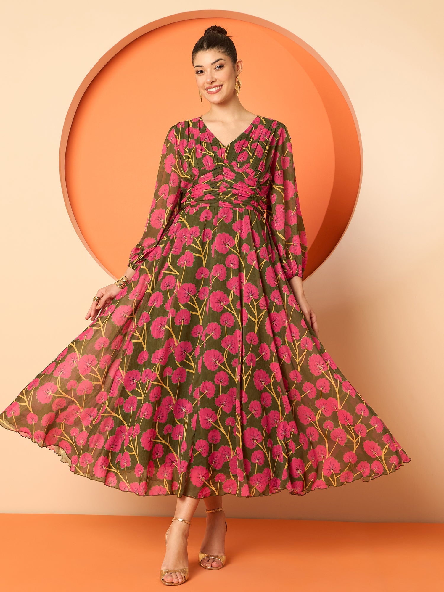 Antheaa Women Floral Printed Fit & Flare Maxi Dress