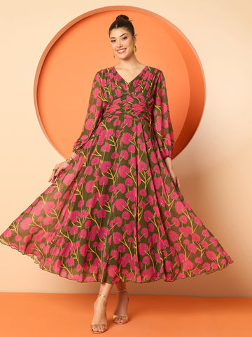 Antheaa Women Floral Printed Fit & Flare Maxi Dress