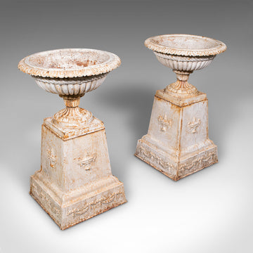 Pair of Large Antique Garden Planters, English, Cast Iron, Jardiniere, Victorian