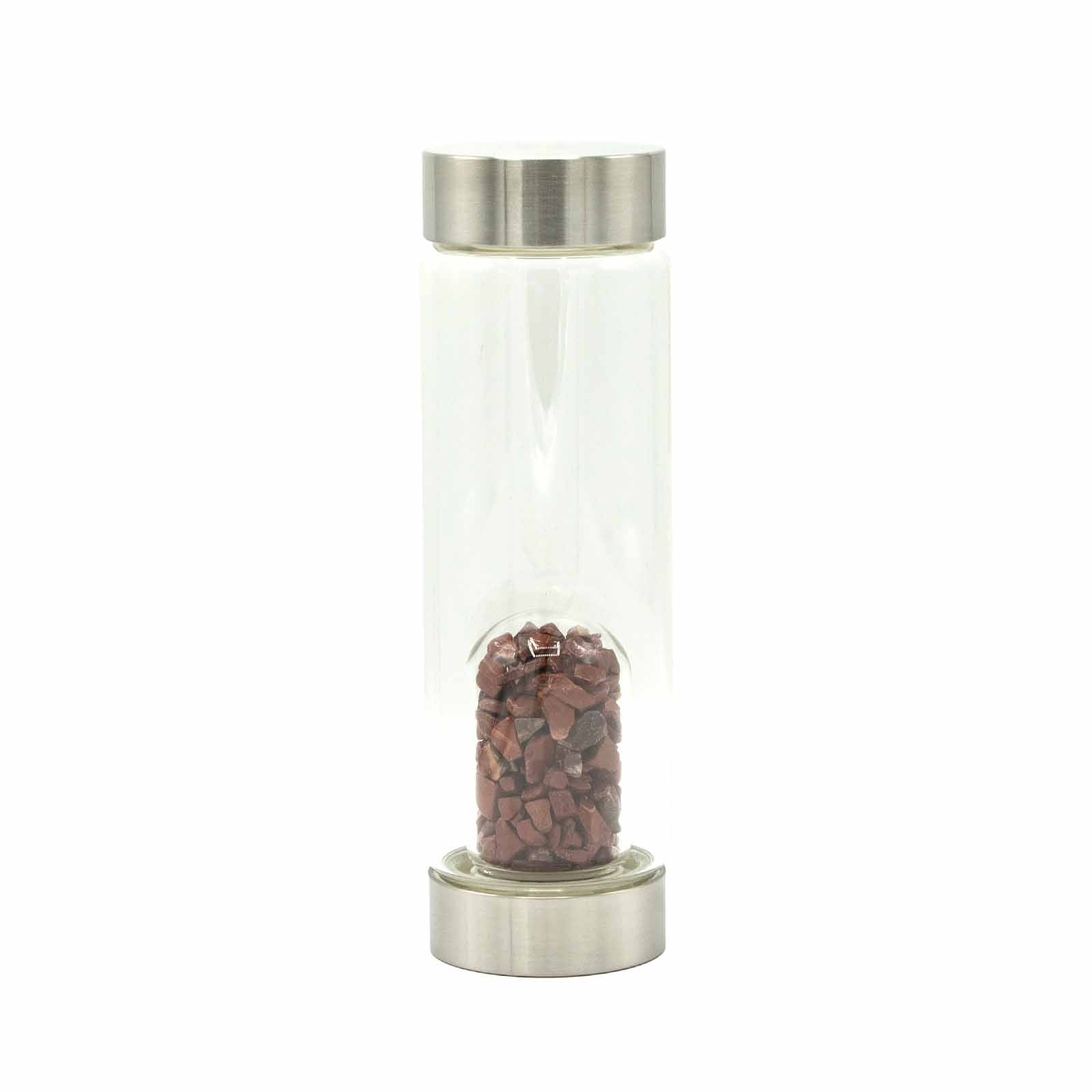 Gemstone Water Bottle Glass - Red Jasper Gem Chips