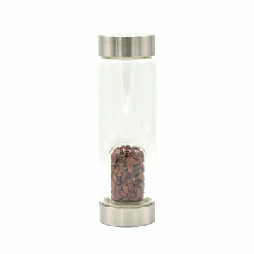 Gemstone Water Bottle Glass - Red Jasper Gem Chips