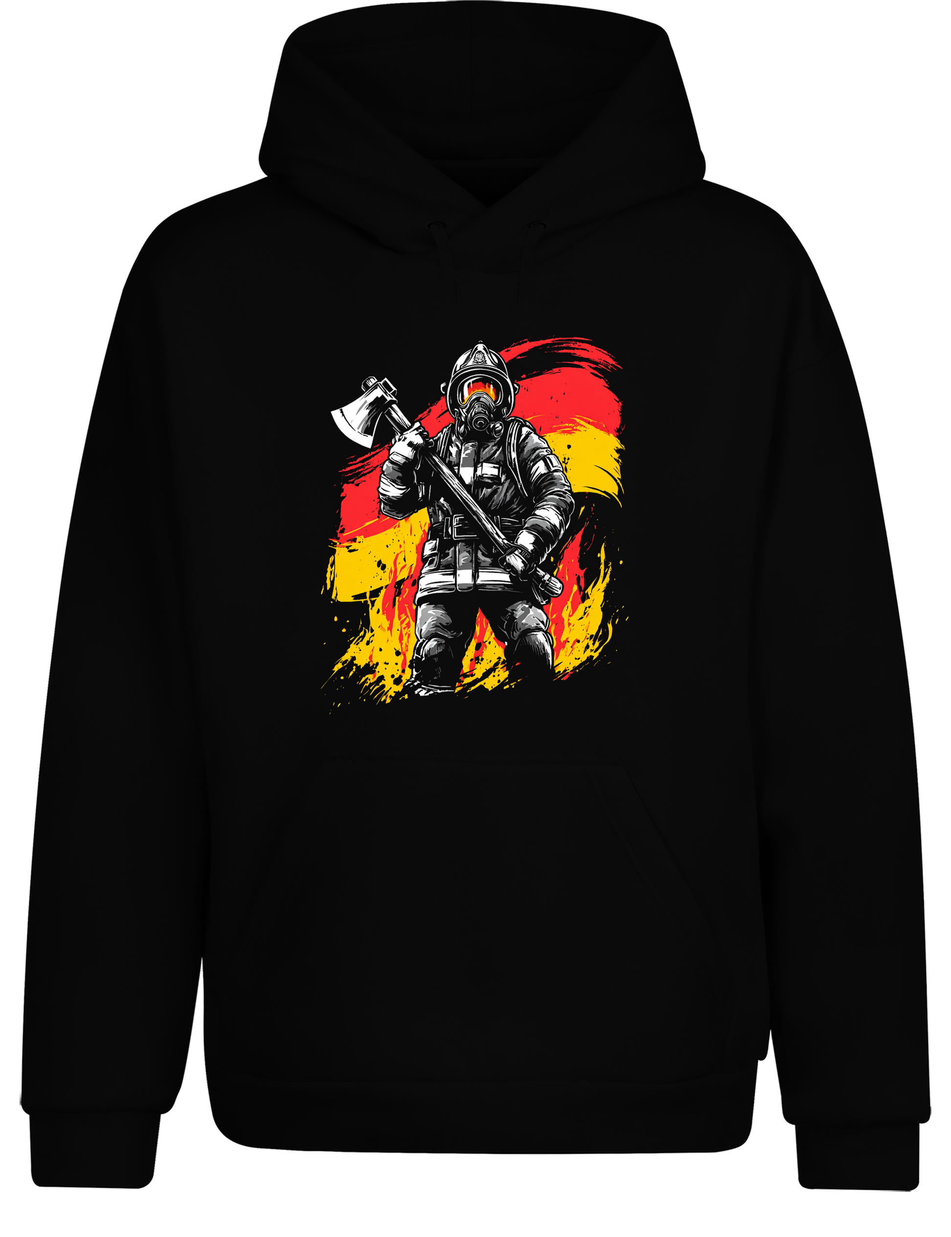 Unisex Hoodie Feuerwehrmann mit Axt | Deutscher Feuerwehr Hoodie mit Flagge
