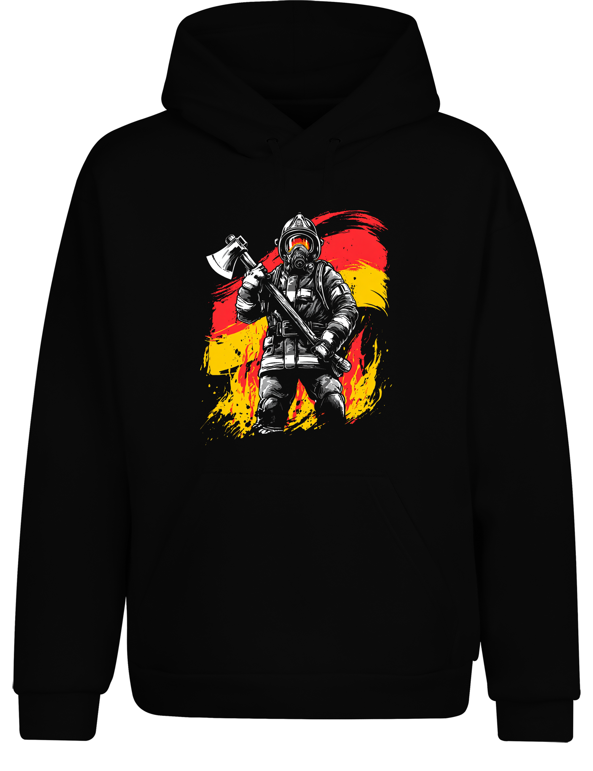 Unisex Hoodie Feuerwehrmann mit Axt | Deutscher Feuerwehr Hoodie mit Flagge