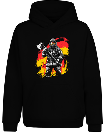 Unisex Hoodie Feuerwehrmann mit Axt | Deutscher Feuerwehr Hoodie mit Flagge