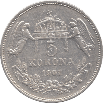 1907 HUNGARY SILVER 5 KORONA - SILVER WORLD COINS - Cambridgeshire Coins