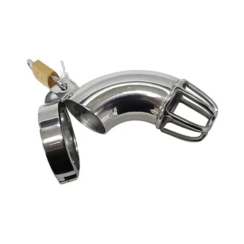 Stainless Cock Cage With Padlock  In Clamshell