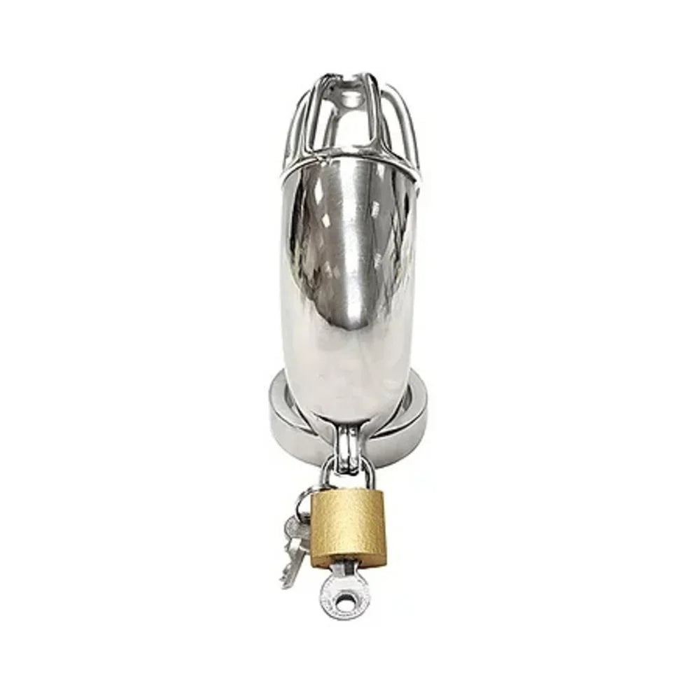 Stainless Cock Cage With Padlock  In Clamshell