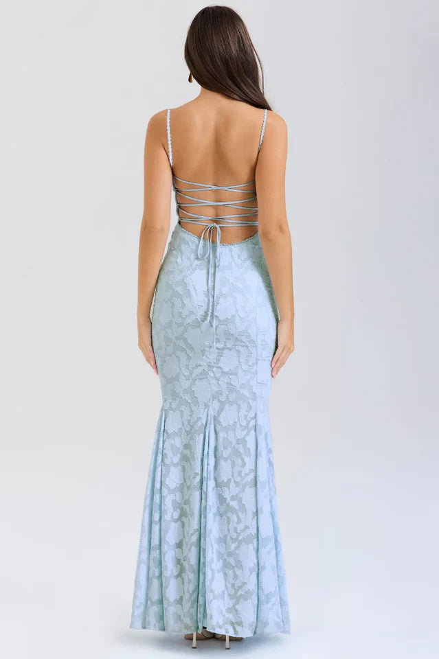 Joan Bluebell Lace Up Back Maxi Dress