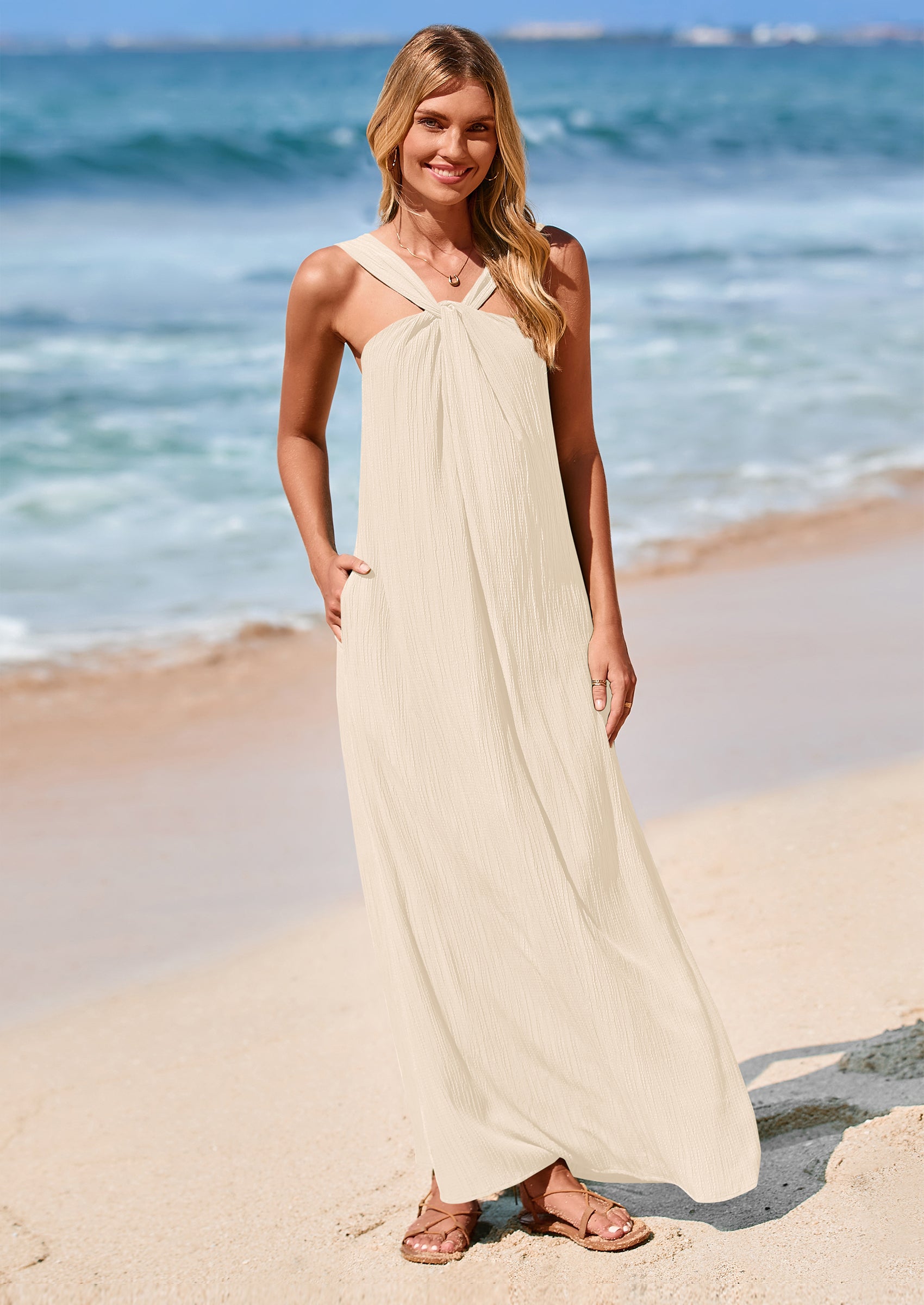 PRETTYGARDEN Womens Casual Long Summer Dresses Sleeveless Strappy Loose Flowy Beach Vacation Maxi Dress with Pockets - PRETTYGARDEN