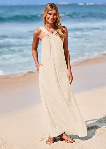 PRETTYGARDEN Womens Casual Long Summer Dresses Sleeveless Strappy Loose Flowy Beach Vacation Maxi Dress with Pockets - PRETTYGARDEN