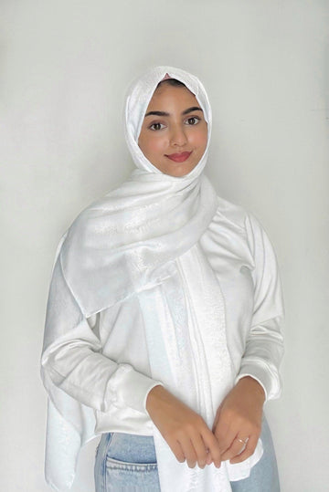 Alabaster White Velvet Satin Hijab