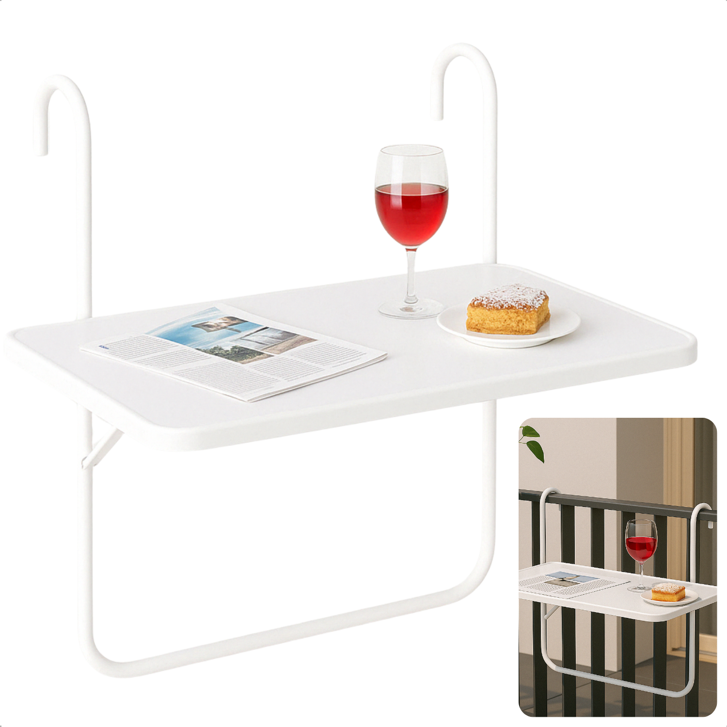 Cheqo® Balkontafel - Hout Verstelbaar - Hangend - Wit - Balkon Tafel - Balkontafeltje