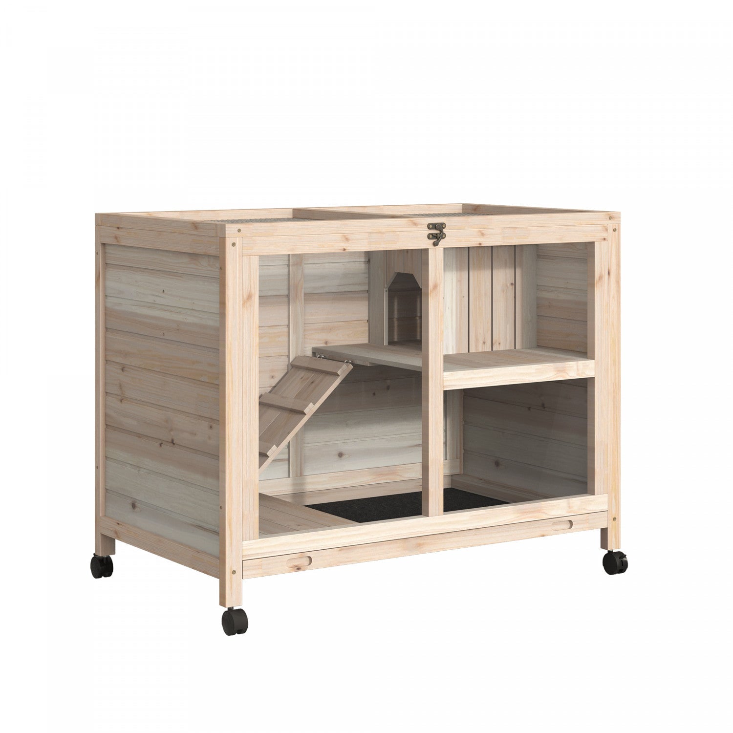 Pawhut Indoor Rabbit Hutch With Wheels, Bunny Cage Guinea Pig House Small Animals Habitat W/ Top Acc|Pawhut Clapier En Bois Massif Pour Lapin Cage Pour Cochon D'inde Interieur Resistant A L'eau Petits