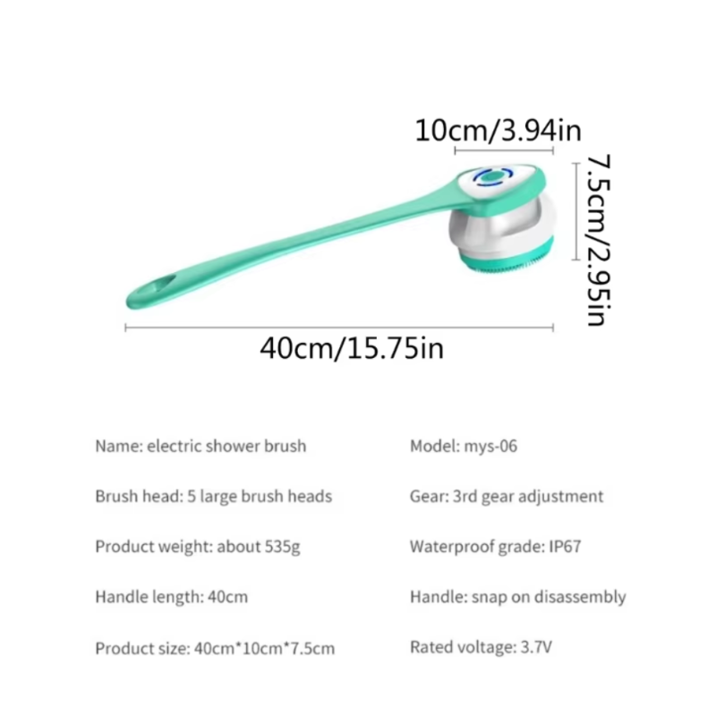 Elosung White Electric Bath Brush & Multi Functional Massager Long Handle Waterproof Body Cleansing Tool