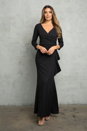 Black Funeral Dress for Women V-neck 3/4 Sleeve Ankle Length Gown