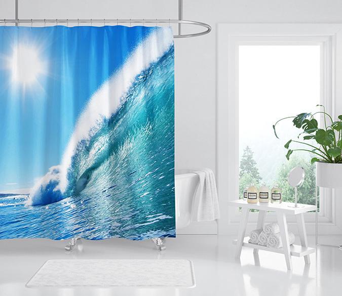 3D Sun Surging Waves 073 Shower Curtain 3D Shower Curtain AJ Creativity Home
