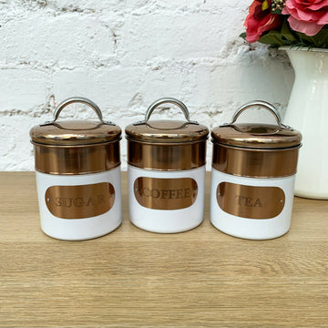 Copper & White Tea Coffee Sugar Storage Canisters