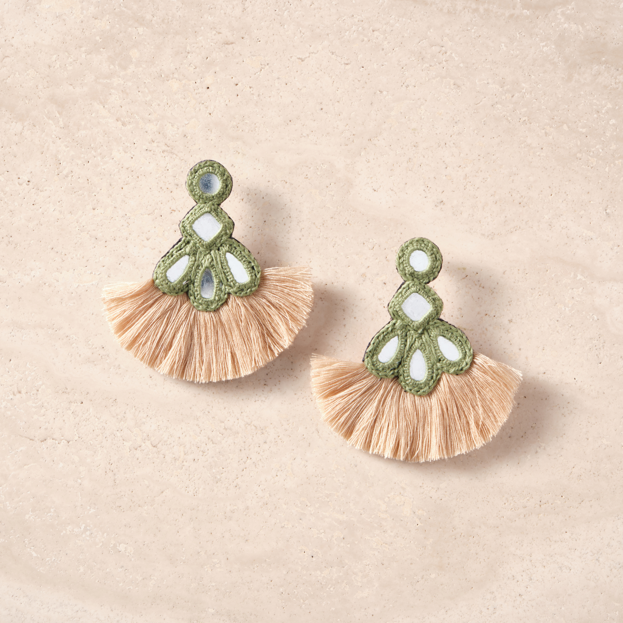 Hand-embroidered sage earrings