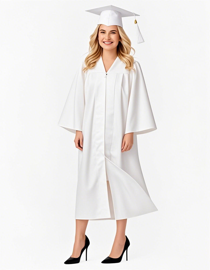 Matte Graduation Cap and Gown with Tassel Charm Unisex White