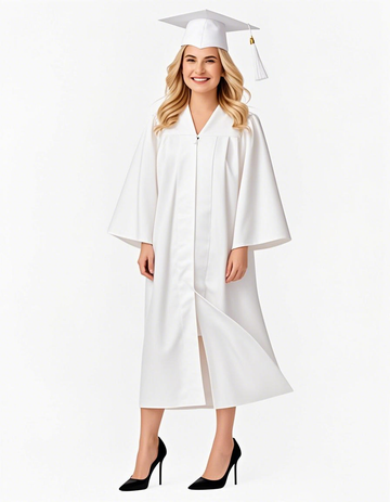 Matte Graduation Cap and Gown with Tassel Charm Unisex White