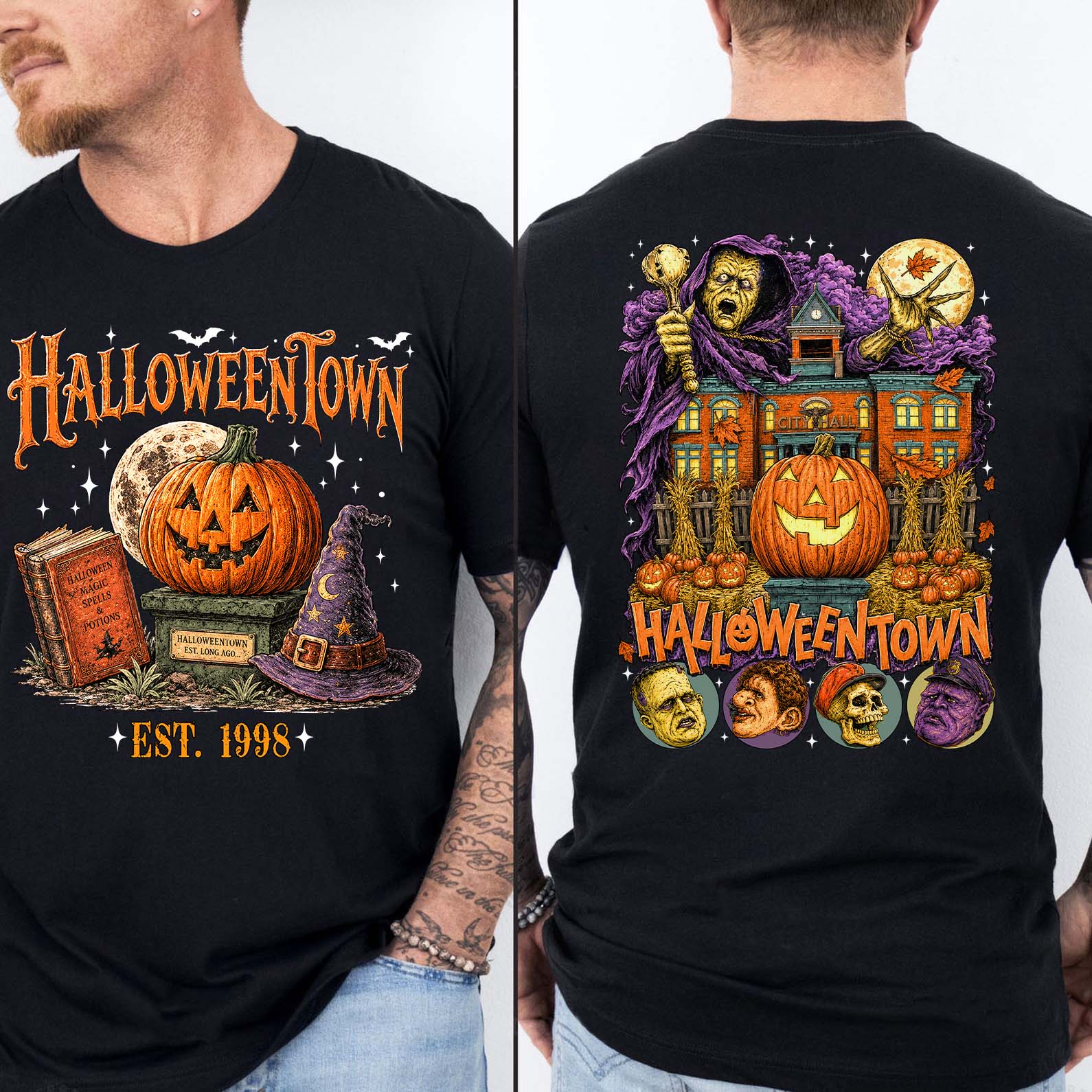 Halloweentown Est 1998 Front And Back Dark Shirt, Halloween Unisex Graphic T-Shirt 685680