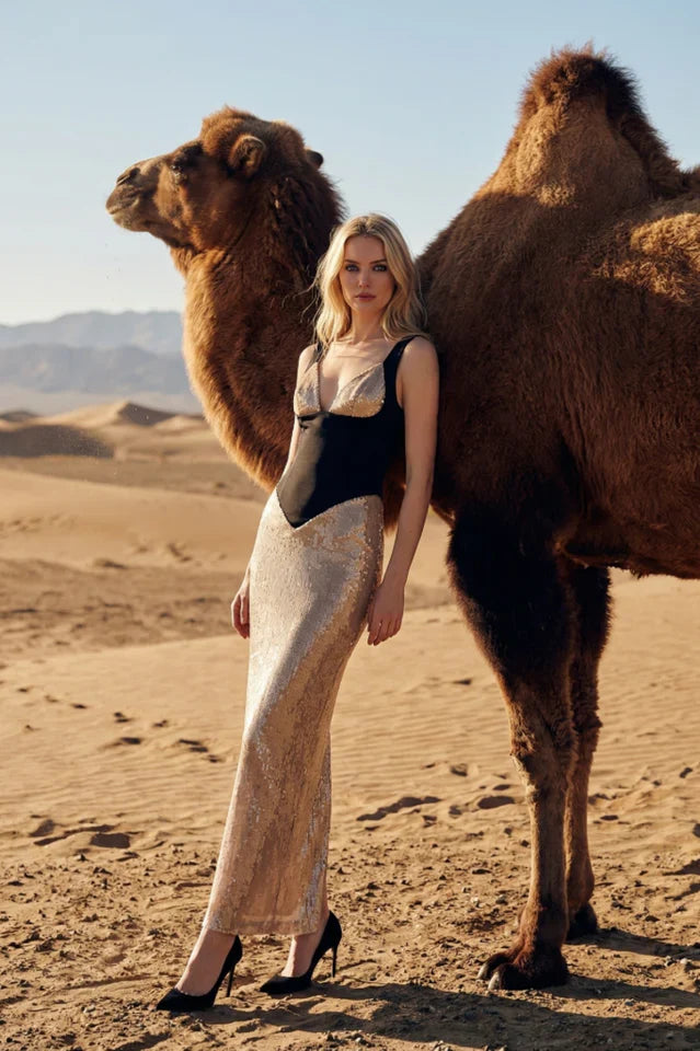 Syvion Sequin Split Maxi Dress