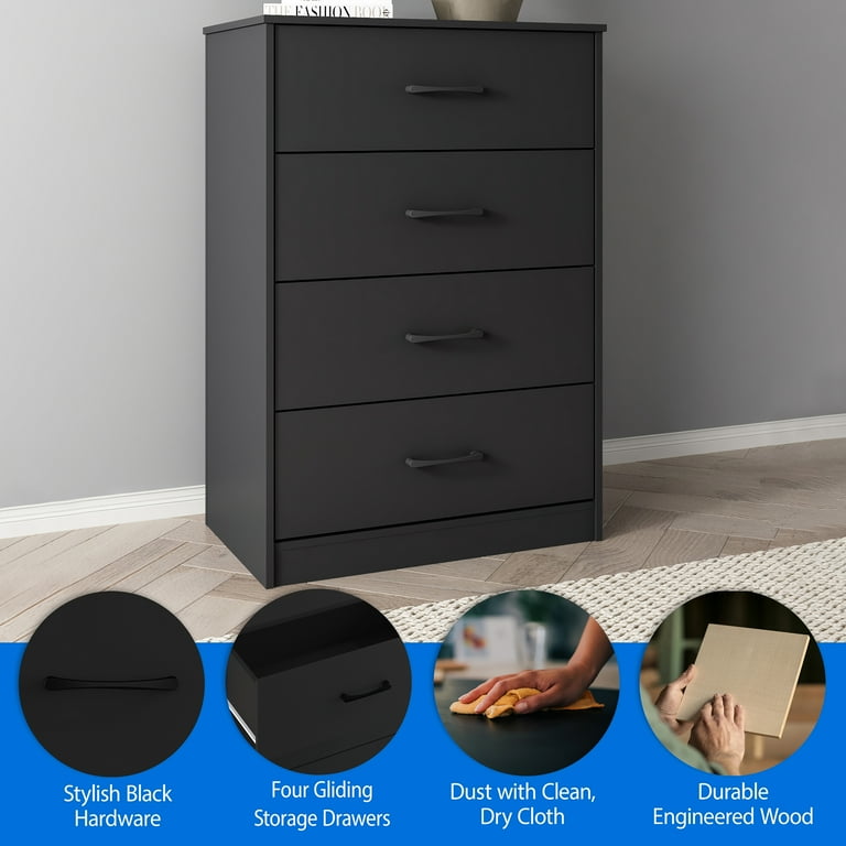 Free Shipping! Mainstays Black 4 Drawer Dresser, Tall and Lean with Easy  Assembly and Spacious Drawers