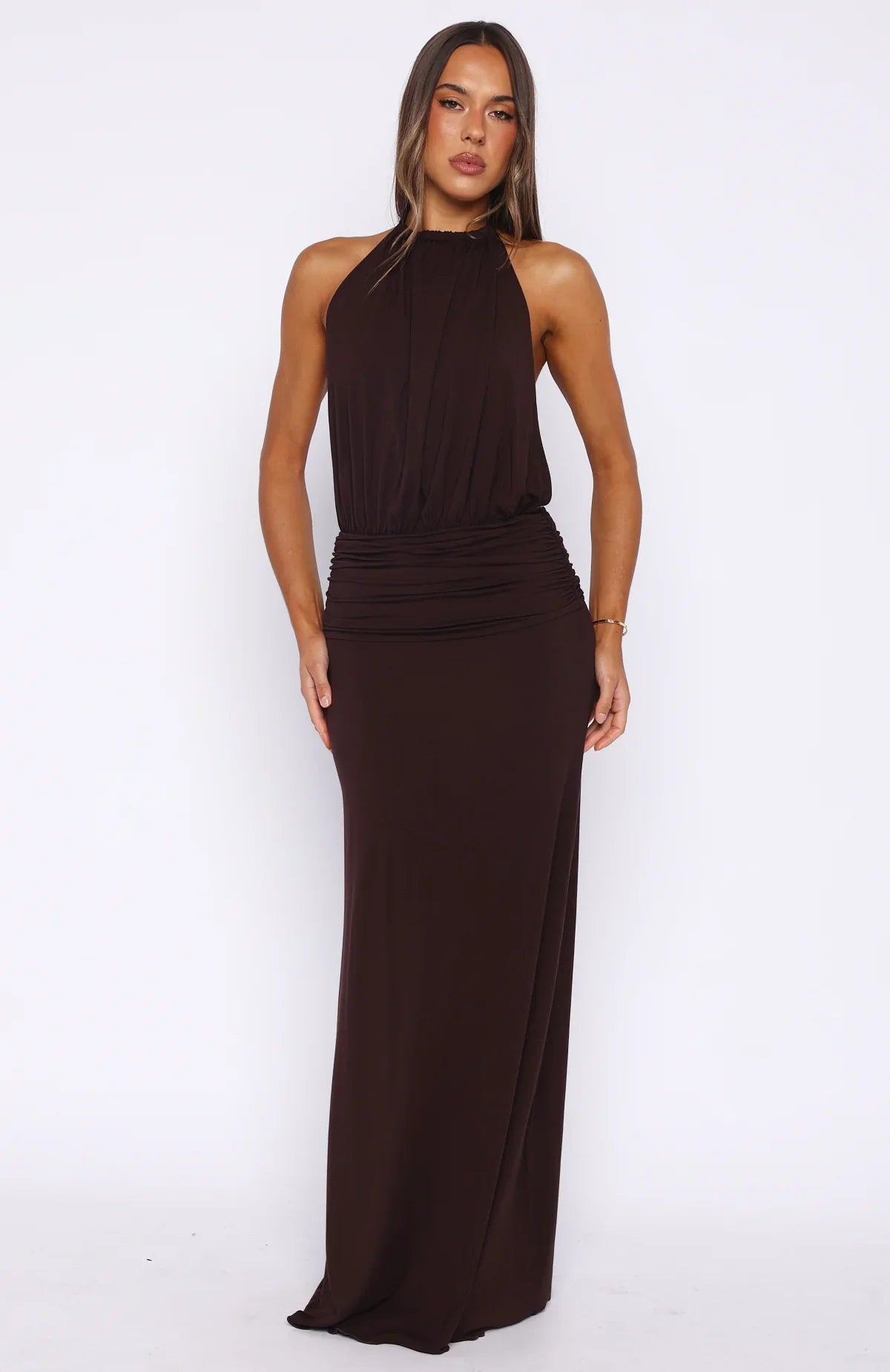 She's Got That Look Halter Neck Maxi Dress Dark Chocolate
