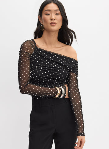 Asymmetric Polka Dot Top Black Pattern Front 1
