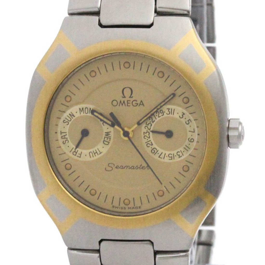 Pre-Owned OMEGA Seamaster Polaris Day Date 18K Gold Steel Watch 396.1022 Polished