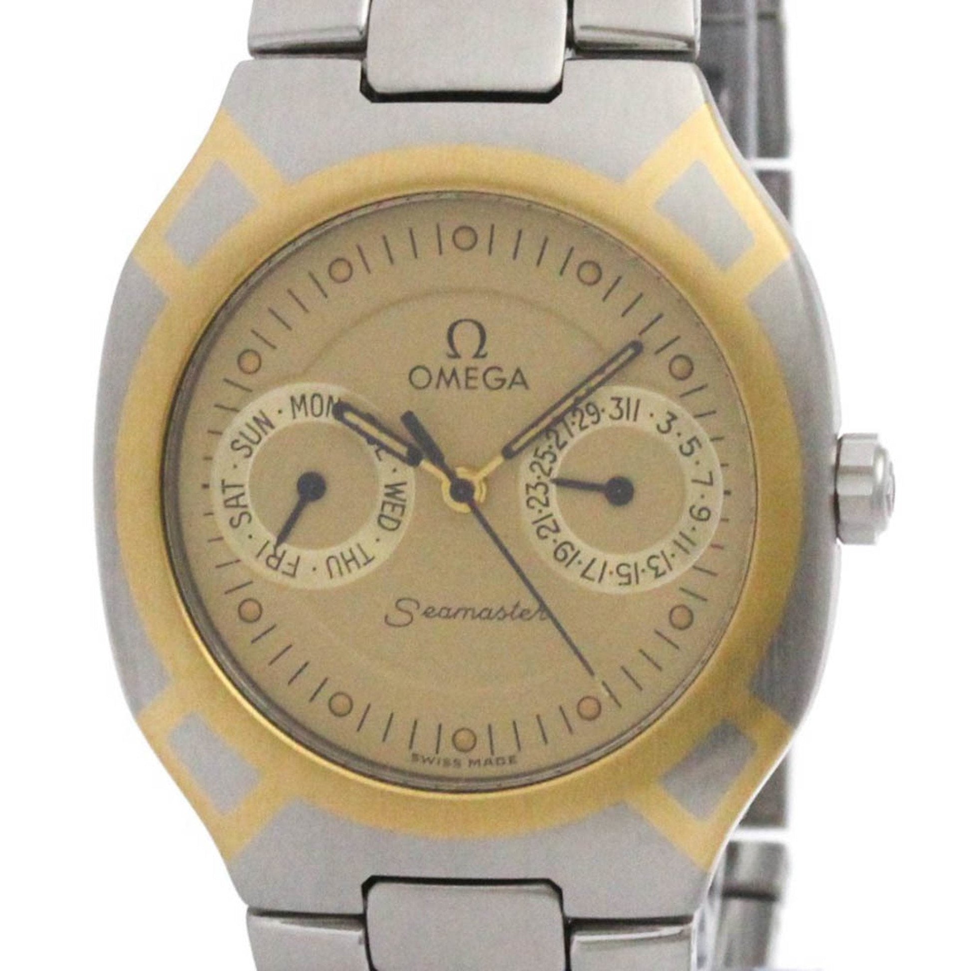 Pre-Owned OMEGA Seamaster Polaris Day Date 18K Gold Steel Watch 396.1022 Polished