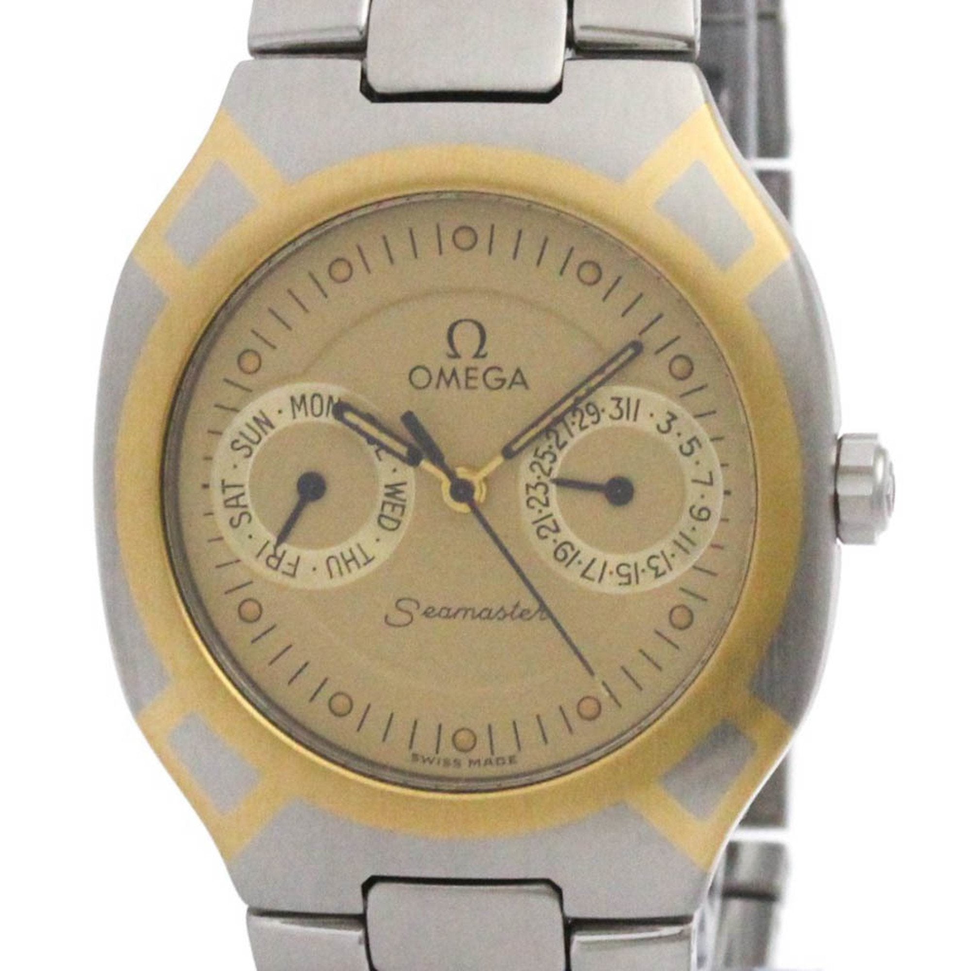 Pre-Owned OMEGA Seamaster Polaris Day Date 18K Gold Steel Watch 396.1022 Polished