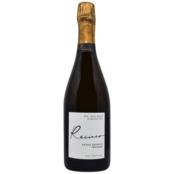 Bottle of Racines Grand Reserve Chardonnay 2018, a traditional-method sparkling wine from Sta. Rita Hills, USA.