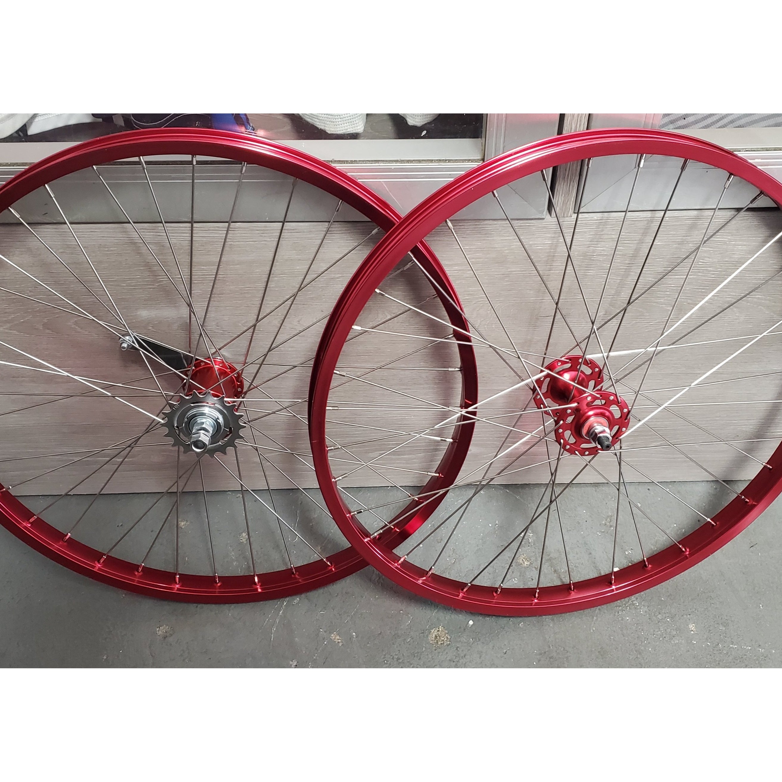 26" 7X style Coaster Brake BMX Wheelset - Pair - Red Anodized