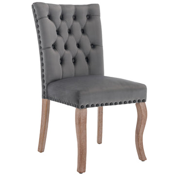 Logidon Eetkamerstoelen Grijs Fluweel Set van 2 met Deurklopper Rugleuning