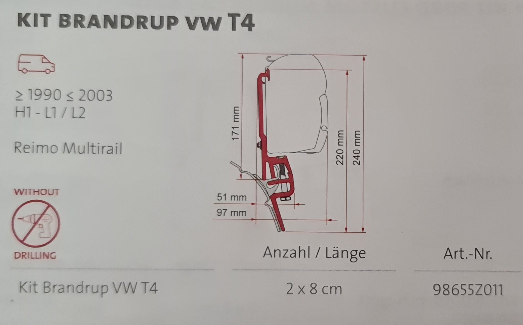 Fiamma Markisen-Adapter für Fiamma F45S/F45L Reimo Multirail T4 oder Brandrup