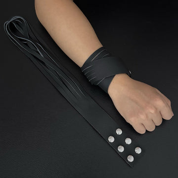 Unisex Dual-Wear Leather Fringe Wrap Bracelet-Midnight Black-Flogger (Plain Black)