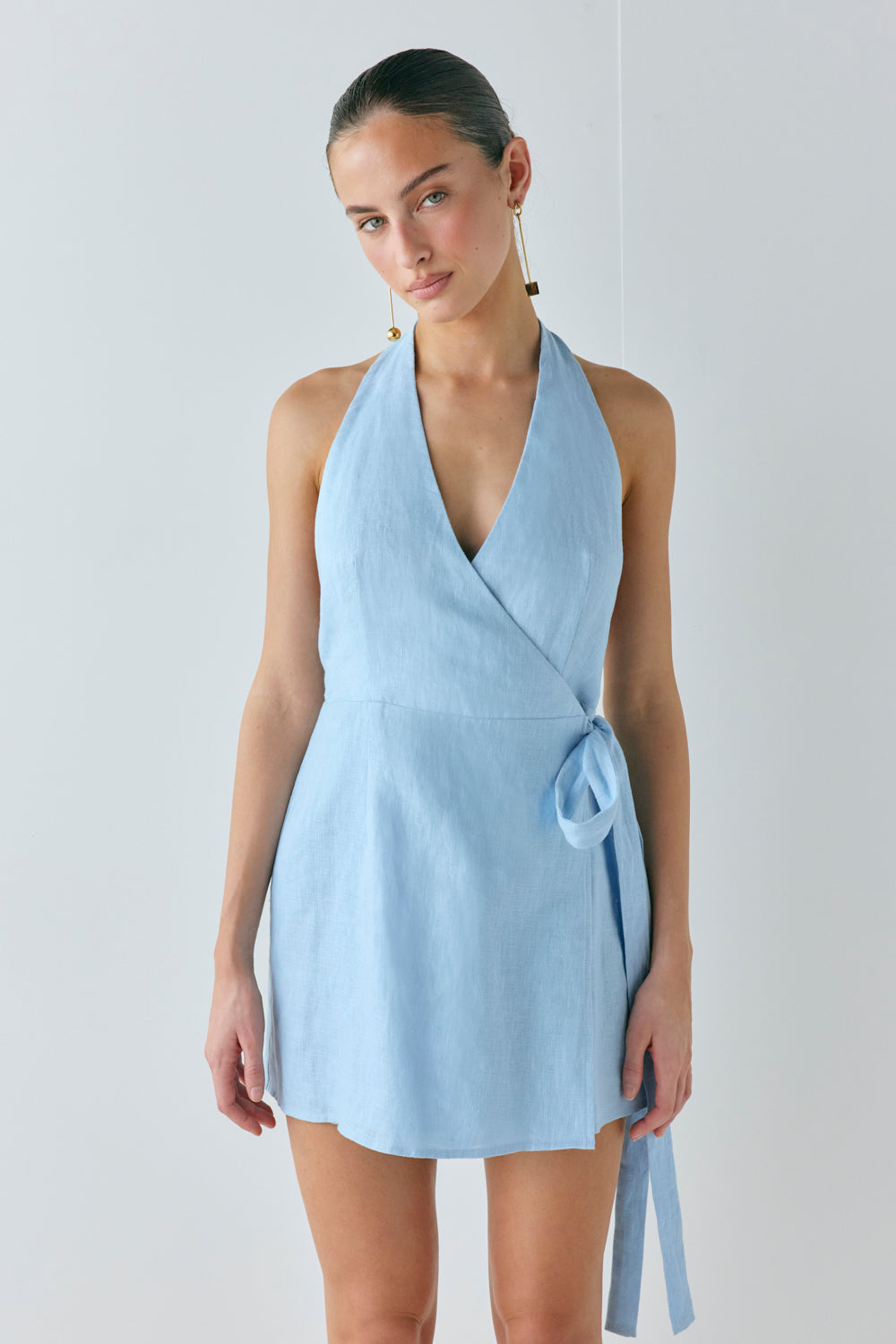 Lo Linen Mini Dress Sky - size:MC:AU 6 / US 2