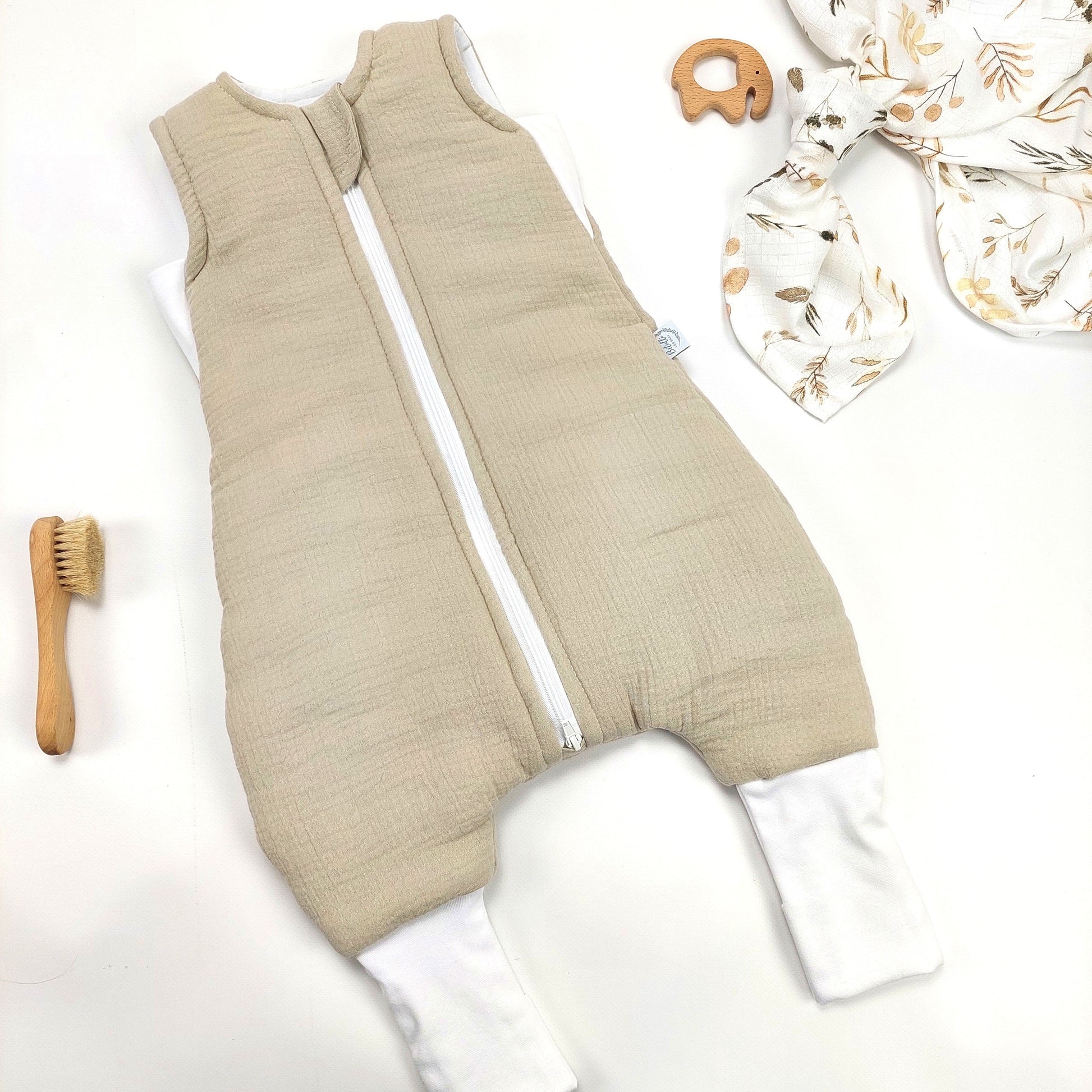 Baby Schlafsack mit Füßen Musselin Beige