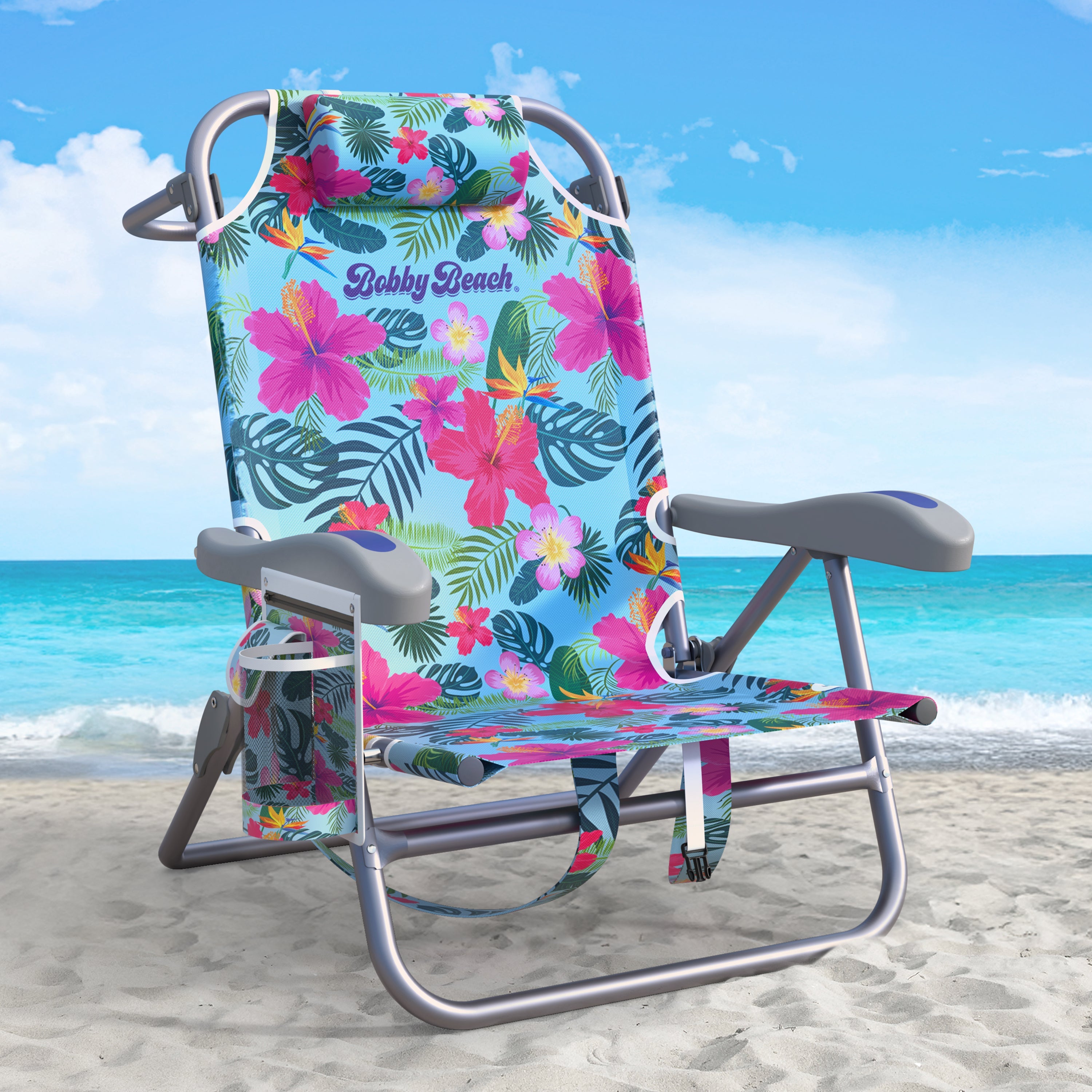 Bobby Beach Strandstuhl | Klappstuhl & Strandliege klappbar leicht als Rucksack zu tragen | Campingstuhl faltbar mit Getränkehalter & Taschen | Liege & Liegestuhl klappbar