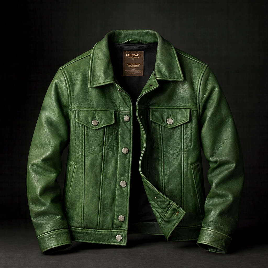 Men's Leather Trucker Jacket Outerwear Coat