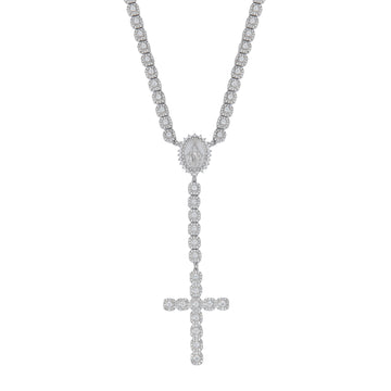 Moissanite Micro Clustered Rosary Chain Necklace in Sterling Silver