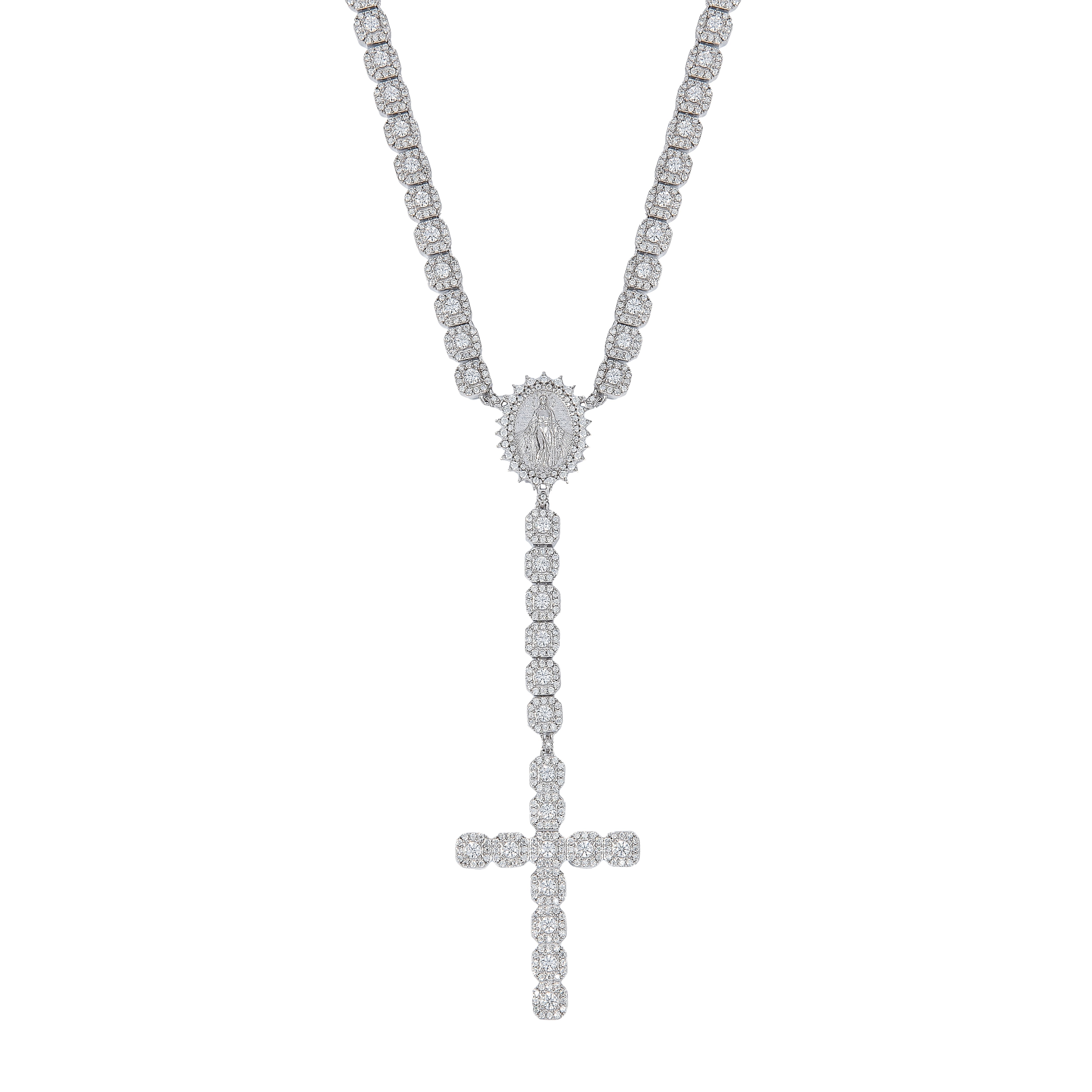Moissanite Micro Clustered Rosary Chain Necklace in Sterling Silver