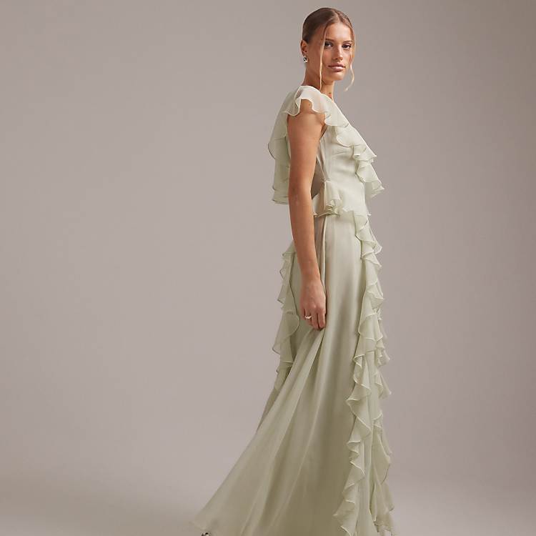 ASOS Design - Wrap Front Ruffle Maxi Dress - Women - Polyester - 6 US