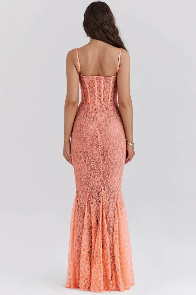 Cordelia Sorbet Lace Godet Maxi Dress