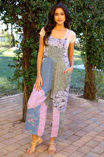 226015 XXL Sage & Sky Patchwork Overall Jumpsuit