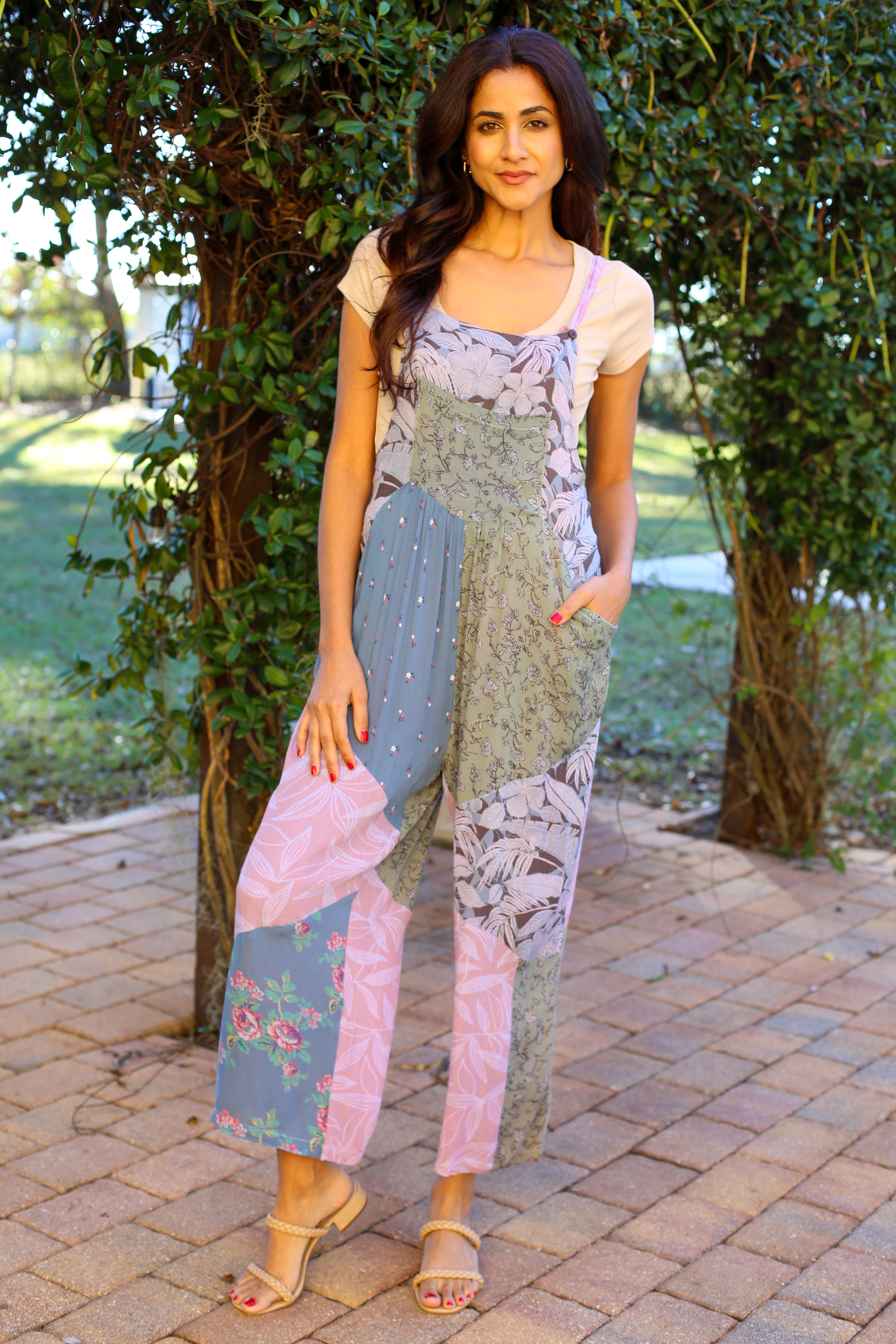 226015 XXL Sage & Sky Patchwork Overall Jumpsuit